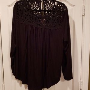 Black crochet lace top blouse, 1X